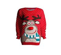 GOSTYLES® Kids Christmas Jumper Unisex 3D Knitted Xmas Sweater Pullover for Boys Girls Reindeer Rudolph Christmas Tree Novelty Design (3D Pom Pom Red, 13-14 Years)