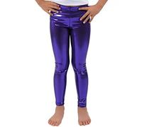 GOSTYLES® Kids Girls Full Length Elastic Waist Metallic Shiny Disco Legging - Children Wet Look Comfortable Stretchy Tights for 80’s Party Dance Pants (Purple, 11-12 Years)