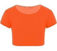 GOSTYLES® Kids Girls Neon Plain Short Sleeve Crop Tops, Summer T-Shirt Tee Top for Dance, Gymnastics, Fancy Dress & Casual Wear Top (Neon Orange, 9-10 Years)