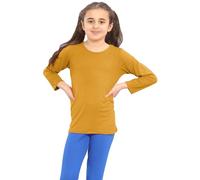 GOSTYLES® Kids Long Sleeve T-Shirts Boys Girls Stretchy Round Neck School Top, Children Soft Comfortable Viscose Casual Everyday Wear Shirt (Camel, 2-3 Years)