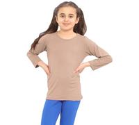 GOSTYLES® Kids Long Sleeve T-Shirts Boys Girls Stretchy Round Neck School Top, Children Soft Comfortable Viscose Casual Everyday Wear Shirt (Mocha, 13 Years)
