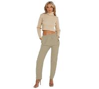 GOSTYLES® Ladies Italian Casual Summer Wear Trousers, Womens Comfortable & Stretchy Elasticated Waist Full-Length Cherry Berry Pants (Stone, 16)