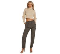 GOSTYLES® Ladies Italian Casual Summer Wear Trousers, Womens Comfortable & Stretchy Elasticated Waist Full-Length Cherry Berry Pants (Mocha, 18)
