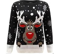 GOSTYLES® Men Women 3D Christmas Jumper, Unisex Funny Knitted Xmas Sweater Festive Novelty Holiday Pullover (Rudolph Reindeer Black, S-M)