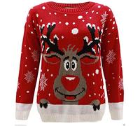 GOSTYLES® Men Women 3D Christmas Jumper, Unisex Funny Knitted Xmas Sweater Festive Novelty Holiday Pullover (Rudolph Red, XL)