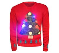 GOSTYLES® Men Women Christmas LED Light Up Jumper - Unisex Funny Xmas Sweater with Flashing Lights, Holiday Party Knit Pullover (Christmas Tree Red, M-L)