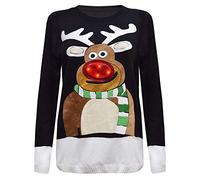 GOSTYLES® Men Women Christmas LED Light Up Jumper - Unisex Funny Xmas Sweater with Flashing Lights, Holiday Party Knit Pullover (Rudolph Reindeer Black, 3XL)