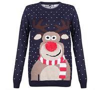 GOSTYLES® Unisex Rudolph Pom Pom Christmas Jumper 3D Red Nose Reindeer Knitted Sweater Funny Festive Xmas Pullover Winter Holiday Jumper Tops (Navy, 20-22)