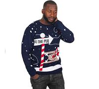 GOSTYLES Unisex “to The Pub” Christmas Jumper, Funny Reindeer Xmas Sweater for Men & Women, Festive Novelty Knitwear for Holiday Parties, Ugly Christmas Jumper (Navy, S-M)