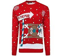 GOSTYLES Unisex “to The Pub” Christmas Jumper, Funny Reindeer Xmas Sweater for Men & Women, Festive Novelty Knitwear for Holiday Parties, Ugly Christmas Jumper (Red, XL)