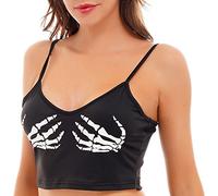 Gostyles® Woman’s Halloween Skeleton Skull Hand Print Sexy Crop Tank Top - Ladies Sleeveless Spaghetti Strap Workout Sport Cami Bra (Black, XL)