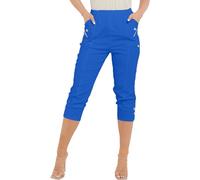 GOSTYLES® Women Cherry Berry Capri 3/4 Trousers, Ladies Elasticated Cotton Stretch Cropped Bottom Pants (Royal Blue, 18)