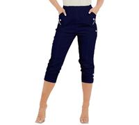 GOSTYLES® Women Cherry Berry Capri 3/4 Trousers, Ladies Elasticated Cotton Stretch Cropped Bottom Pants (Navy, 18)
