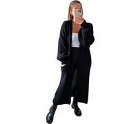 GOSTYLES® Women Knitted Open Front Slouchy Balloon Sleeve Long Cardigan - Ladies Maxi Knitted Puff Sleeve 2 Pocket Cardigan Boyfriend Sweater Top (Black, 12-14)