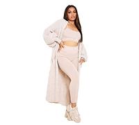 GOSTYLES® Women Knitted Open Front Slouchy Balloon Sleeve Long Cardigan - Ladies Maxi Knitted Puff Sleeve 2 Pocket Cardigan Boyfriend Sweater Top (Stone, 16-18)