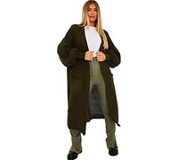 GOSTYLES® Women Knitted Open Front Slouchy Balloon Sleeve Long Cardigan - Ladies Maxi Knitted Puff Sleeve 2 Pocket Cardigan Boyfriend Sweater Top (Khaki, 20-22)