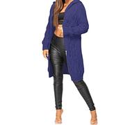 GOSTYLES® Women Ladies Cardigan Cable Open Front Knitted Oversized Long Hooded Chunky Jumper Cape Top Sweater Knitwear Loose Coat (Navy, 3XL)