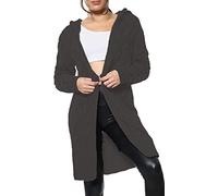 GOSTYLES® Women Ladies Cardigan Cable Open Front Knitted Oversized Long Hooded Chunky Jumper Cape Top Sweater Knitwear Loose Coat (Charcoal, S-M)