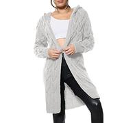 GOSTYLES® Women Ladies Cardigan Cable Open Front Knitted Oversized Long Hooded Chunky Jumper Cape Top Sweater Knitwear Loose Coat (Silver Grey, XL)