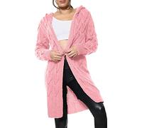 GOSTYLES® Women Ladies Cardigan Cable Open Front Knitted Oversized Long Hooded Chunky Jumper Cape Top Sweater Knitwear Loose Coat (Pink, S-M)