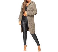 GOSTYLES® Women Ladies Cardigan Cable Open Front Knitted Oversized Long Hooded Chunky Jumper Cape Top Sweater Knitwear Loose Coat (Mocha, S-M)