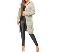 GOSTYLES® Women Ladies Cardigan Cable Open Front Knitted Oversized Long Hooded Chunky Jumper Cape Top Sweater Knitwear Loose Coat (Stone, XL)