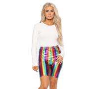 GOSTYLES® Women Ladies Shiny Metallic Dance Back Wet Look Cyclins Shorts Gym Dance Wear Pant (Rainbow Cycling Shorts, S-M)