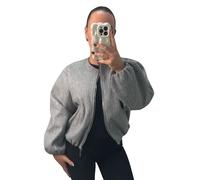 GOSTYLES® Women’s Balloon Sleeve Zipper Bomber Jacket, Ladies Lightweight Stylish Zip-Up Coat with Trendy Balloon Sleeves for Casual Elegant Outfits (Grey, 8-14)