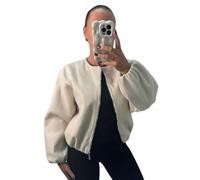 GOSTYLES® Women’s Balloon Sleeve Zipper Bomber Jacket, Ladies Lightweight Stylish Zip-Up Coat with Trendy Balloon Sleeves for Casual Elegant Outfits (Beige, 8-14)