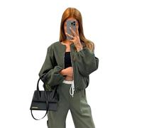 GOSTYLES® Women’s Balloon Sleeve Zipper Bomber Jacket, Ladies Lightweight Stylish Zip-Up Coat with Trendy Balloon Sleeves for Casual Elegant Outfits (Khaki, 8-14)