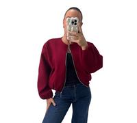 GOSTYLES® Women’s Balloon Sleeve Zipper Bomber Jacket, Ladies Lightweight Stylish Zip-Up Coat with Trendy Balloon Sleeves for Casual Elegant Outfits (Wine, 8-14)