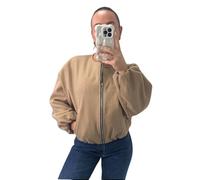 GOSTYLES® Women’s Balloon Sleeve Zipper Bomber Jacket, Ladies Lightweight Stylish Zip-Up Coat with Trendy Balloon Sleeves for Casual Elegant Outfits (Mocha, 8-14)