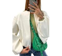 GOSTYLES® Women’s Balloon Sleeve Zipper Bomber Jacket, Ladies Lightweight Stylish Zip-Up Coat with Trendy Balloon Sleeves for Casual Elegant Outfits (Cream, 8-14)