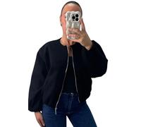 GOSTYLES® Women’s Balloon Sleeve Zipper Bomber Jacket, Ladies Lightweight Stylish Zip-Up Coat with Trendy Balloon Sleeves for Casual Elegant Outfits (Black, 8-14)