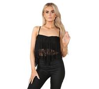 Gostyles® Women’s Floral Lace Mesh Swing Hanky Hem Crop Top Bralette Ladies Sexy Flared Sleeveless Strappy Dip Handkerchief Bra (Black, 12-14)