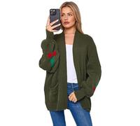 GOSTYLES® Women’s Knitted Cherry Print Balloon Sleeve Cardigan, Ladies Baggy Oversized Knit Open Front Boyfriend Top with 2 Pockets (Khaki, 12-14)