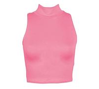 Gostyles® Women’s Ladies Plain Sleeveless Crop Top Stretchy Slim Fit Mock Turtle Neck Shirts (Baby Pink, 12-14)