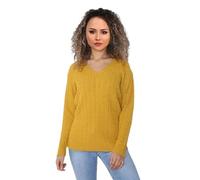 GOSTYLES® Women’s Long Sleeve V-Neck Knitted Jumper, Ladies Winter Wear Cable Knit Warm Soft Pullover Sweater Top (Mustard, 18)