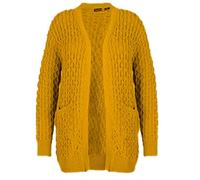 GOSTYLES® Women’s Plain Long Sleeve Crochet Cable Knitted Cardigan, Ladies Winter Warm 2 Pockets Open Front Boyfriend Knit Top (Mustard, 12-14)