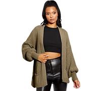 GOSTYLES® Women’s Two Pockets Knitted Slouchy Boyfriend Cardigan, Ladies Oversized Baggy Balloon Sleeve Open Front Knit Sweater (Mocha, 3XL)