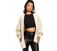 GOSTYLES® Women’s Two Pockets Knitted Slouchy Boyfriend Cardigan, Ladies Oversized Baggy Balloon Sleeve Open Front Knit Sweater (Stone, XXL)