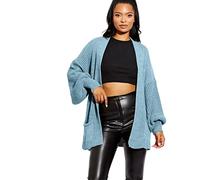 GOSTYLES® Women’s Two Pockets Knitted Slouchy Boyfriend Cardigan, Ladies Oversized Baggy Balloon Sleeve Open Front Knit Sweater (Baby Blue, XXL)