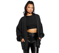 GOSTYLES® Women’s Two Pockets Knitted Slouchy Boyfriend Cardigan, Ladies Oversized Baggy Balloon Sleeve Open Front Knit Sweater (Black, XL)