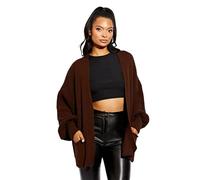 GOSTYLES® Women’s Two Pockets Knitted Slouchy Boyfriend Cardigan, Ladies Oversized Baggy Balloon Sleeve Open Front Knit Sweater (Chocolate, XL)