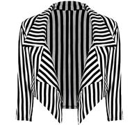 GOSTYLES® Womens 3/4 Sleeve Open Front Cropped Blazer Jacket, Ladies Plain Short Top Smart Office Workwear Lightweight Stretch Coat (Black & White Stripe, 8-10)