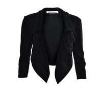 GOSTYLES® Womens 3/4 Sleeve Open Front Cropped Blazer Jacket, Ladies Plain Short Top Smart Office Workwear Lightweight Stretch Coat (Black, 8-10)