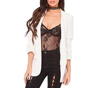 GOSTYLES® Womens 3/4 Sleeve Ruffle Frill Front Open Blazer, Casual & Formal Wear Elegant Duster Jacket (Cream, 3XL)