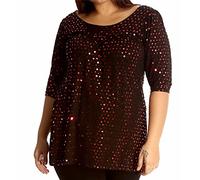 GOSTYLES® Womens 3/4 Sleeve Sparkly Sequin Tunic Top, Ladies Stretchy Elegant Glitter Party Wear Shirt Blouse (Red, 20)