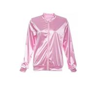 GOSTYLES® Womens 50s Pink Satin Jacket, Ladies Zip-Up 1950s Grease Style Retro Coat, Hen Night Fancy Dress Party Costume XXL