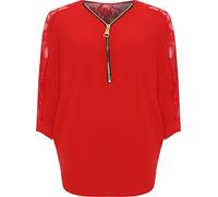 GOSTYLES® Womens Back Floral Lace V-Neck Chiffon Top, Ladies Batwing Sleeve Crepe Blouse with Front Zip Elegant Casual & Party Wear Tunic Top (Red, 12-14)
